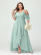 A-Line/Princess Spaghetti Straps V-Neck Short Sleeves Chiffon Ruffles Asymmetrical Plus Size Bridesmaid Dresses