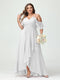 A-Line/Princess Spaghetti Straps V-Neck Short Sleeves Chiffon Ruffles Asymmetrical Plus Size Bridesmaid Dresses