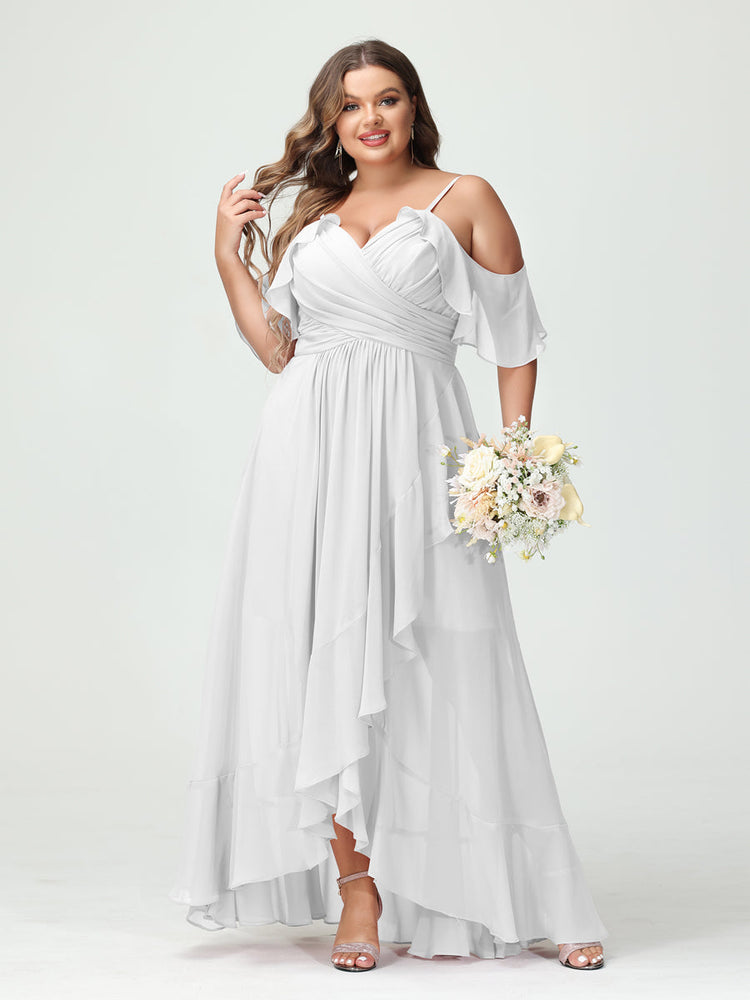 A Line/Princess Spaghetti Straps V-Neck Floor-Length Plus Size Bridesmaid Dresses main image 1