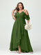 A-Line/Princess Spaghetti Straps V-Neck Short Sleeves Chiffon Ruffles Asymmetrical Plus Size Bridesmaid Dresses