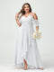 A-Line/Princess Spaghetti Straps V-Neck Short Sleeves Chiffon Ruffles Asymmetrical Plus Size Bridesmaid Dresses