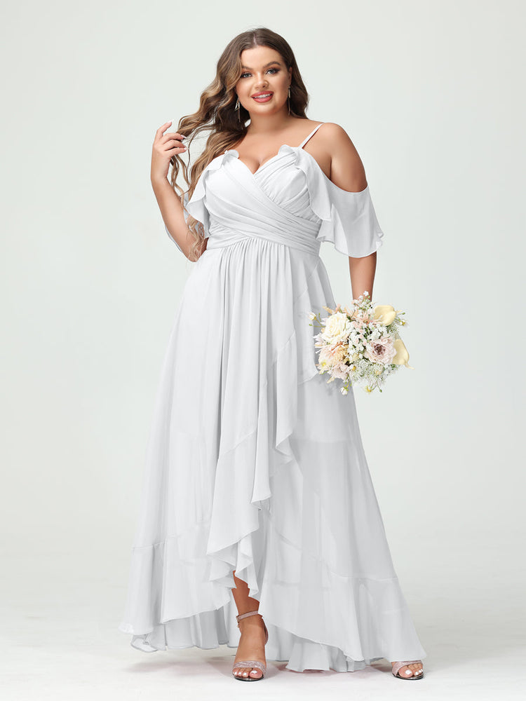 A-Line/Princess Spaghetti Straps V-Neck Sleeveless Knee-Length Plus Size Bridesmaid Dresses main image 1