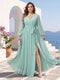 A-Line/Princess V-Neck Long Sleeves Chiffon Plus Size Bridesmaid Dresses with Pockets