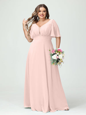 light pink plus size bridesmaid dresses Cicinia Plus Size Emulation Silk Bridesmaid Dresses with Sleeves, Blush
