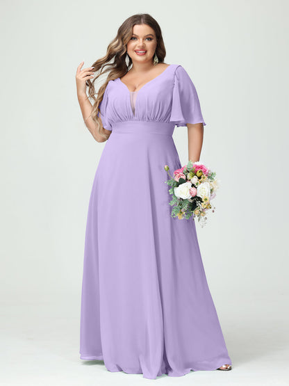 lilac plus size bridesmaid dresses A-Line/Princess V-Neck Plus Size Bridesmaid Dresses with Ruffles Pink