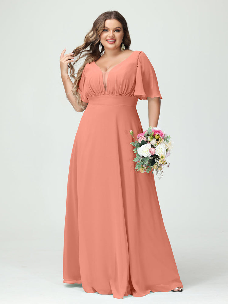 Lavetir 2025 Plus Size Bridesmaid Dresses A Line V Neck Half Sleeves Chiffon with Pockets Wisteria