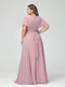 A-Line/Princess V-Neck Short Sleeves Chiffon Plus Size Bridesmaid Dresses with Pockets