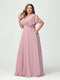 A-Line/Princess V-Neck Short Sleeves Chiffon Plus Size Bridesmaid Dresses with Pockets