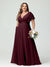 A-Line/Princess V-Neck Short Sleeves Chiffon Plus Size Bridesmaid Dresses with Pockets