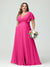 A-Line/Princess V-Neck Short Sleeves Chiffon Plus Size Bridesmaid Dresses with Pockets