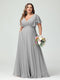 A-Line/Princess V-Neck Short Sleeves Chiffon Plus Size Bridesmaid Dresses with Pockets