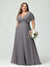 A-Line/Princess V-Neck Short Sleeves Chiffon Plus Size Bridesmaid Dresses with Pockets