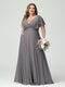 A-Line/Princess V-Neck Short Sleeves Chiffon Plus Size Bridesmaid Dresses with Pockets