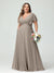 A-Line/Princess V-Neck Short Sleeves Chiffon Plus Size Bridesmaid Dresses with Pockets