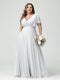 A-Line/Princess V-Neck Short Sleeves Chiffon Plus Size Bridesmaid Dresses with Pockets