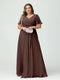 A-Line/Princess V-Neck Short Sleeves Chiffon Split Side Plus Size Bridesmaid Dresses with Pockets Belt