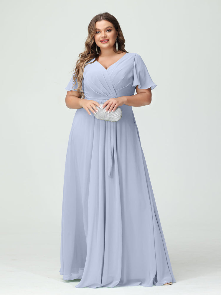 A-Line/Princess V-Neck Long Sleeves Ruched Baby Shower Bridesmaid Dresses with Split Side
