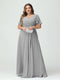 A-Line/Princess V-Neck Short Sleeves Chiffon Split Side Plus Size Bridesmaid Dresses with Pockets Belt