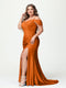 Mermaid Spaghetti Straps V-Neck Short Sleeves Plus Size Maxi Dresses with Split Side