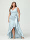 Sheath/Column V-Neck Sleeveless Ruffles High Low Plus Size Dresses with Pockets & Sash