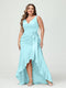 Sheath/Column V-Neck Sleeveless Ruffles High Low Plus Size Dresses with Pockets & Sash