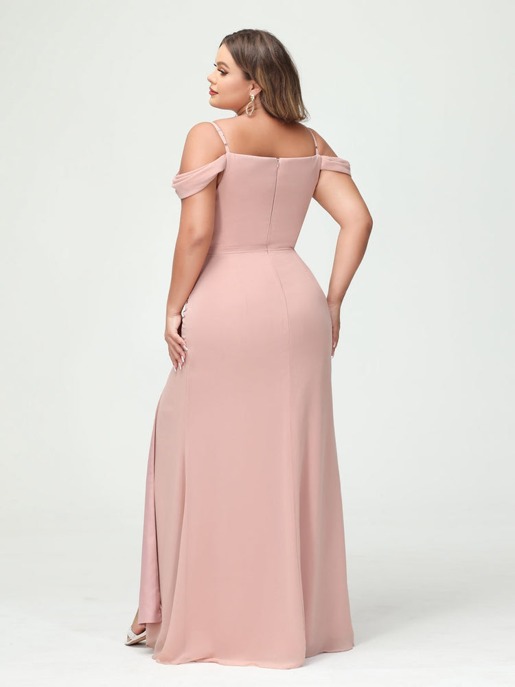 Sheath/Column Spaghetti Straps Off-the-Shoulder Floor-Length Bridesmaid Dresses with Split Side