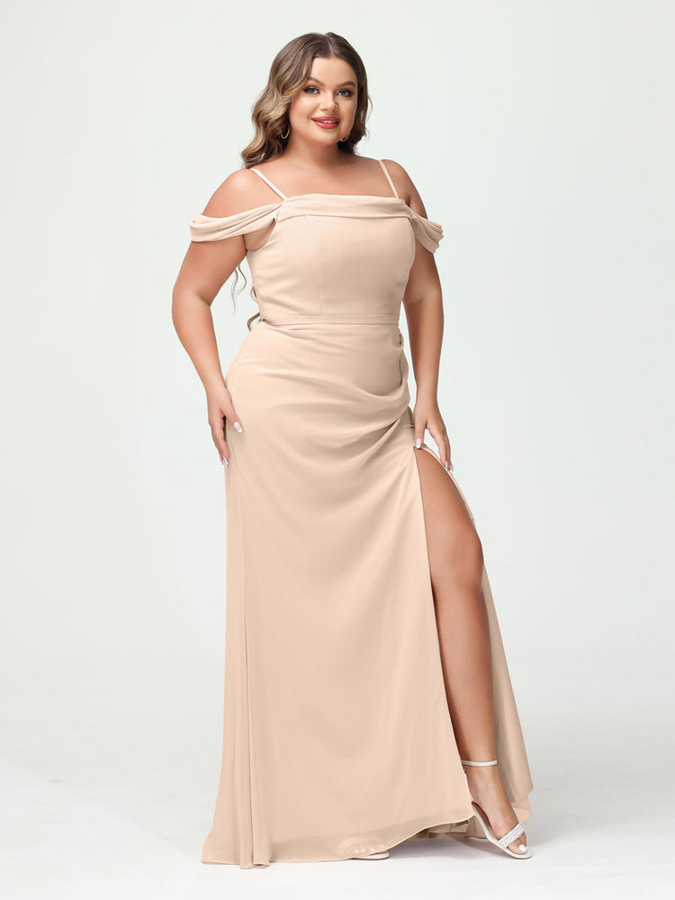 Bridesmaid Dresses Dusty Rose Chic Stretch Satin Sheath/Column Spaghetti Straps Bridesmaid Dress With Slit
