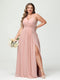 A-Line/Princess Halter Sleeveless Chiffon Ruched Split Side Plus Size Bridesmaid Dresses with Pockets
