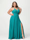 A-Line/Princess Halter Sleeveless Chiffon Ruched Split Side Plus Size Bridesmaid Dresses with Pockets
