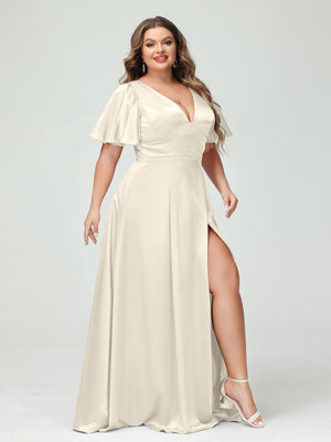 plus size ivory bridesmaid dresses AW Bridal A-line Floor Length Square Neckline Long Bridesmaid Dresses Ivory size 4