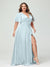 A-Line V-Neck Half Sleeves Silk Satin Plus Size Bridesmaid Dresses with Pockets