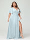 A-Line V-Neck Half Sleeves Silk Satin Plus Size Bridesmaid Dresses with Pockets