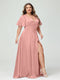 A-Line V-Neck Half Sleeves Silk Satin Plus Size Bridesmaid Dresses with Pockets