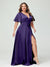 A-Line V-Neck Half Sleeves Silk Satin Plus Size Bridesmaid Dresses with Pockets