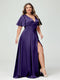 A-Line V-Neck Half Sleeves Silk Satin Plus Size Bridesmaid Dresses with Pockets