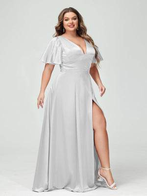 silver plus size bridesmaid dresses Silver Metallic Sequin V-Neck Bridesmaid Dress with Ruching - Designer Bridesmaids Dresses - Multiple Color