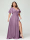 A-Line V-Neck Half Sleeves Silk Satin Plus Size Bridesmaid Dresses with Pockets