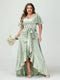 Sheath/Column V-Neck Short Sleeves Ruffles Asymmetrical Plus Size Dresses with Pockets & Sash