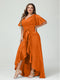 Sheath/Column V-Neck Short Sleeves Ruffles Asymmetrical Plus Size Dresses with Pockets & Sash