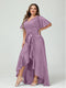 Sheath/Column V-Neck Short Sleeves Ruffles Asymmetrical Plus Size Dresses with Pockets & Sash