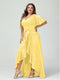 Sheath/Column V-Neck Short Sleeves Ruffles Asymmetrical Plus Size Dresses with Pockets & Sash