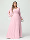 A-Line/Princess V-Neck Long Sleeves Chiffon Split Side Plus Size Bridesmaid Dresses with Pockets