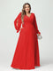 A-Line/Princess V-Neck Long Sleeves Chiffon Split Side Plus Size Bridesmaid Dresses with Pockets