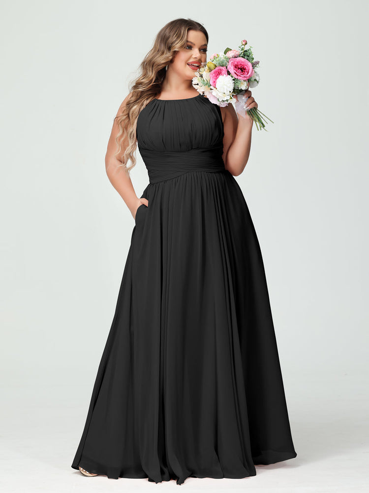 A-Line/Princess V-Neck Spaghetti Straps Chiffon Ruched Plus Size Bridesmaid Dresses