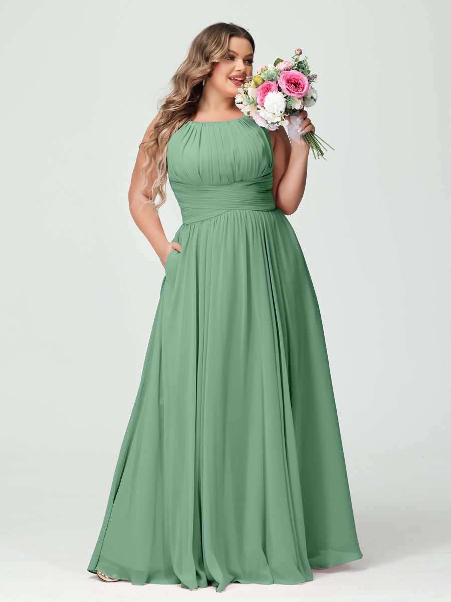 A Line/Princess Spaghetti Straps V-Neck Floor-Length Plus Size Bridesmaid Dresses