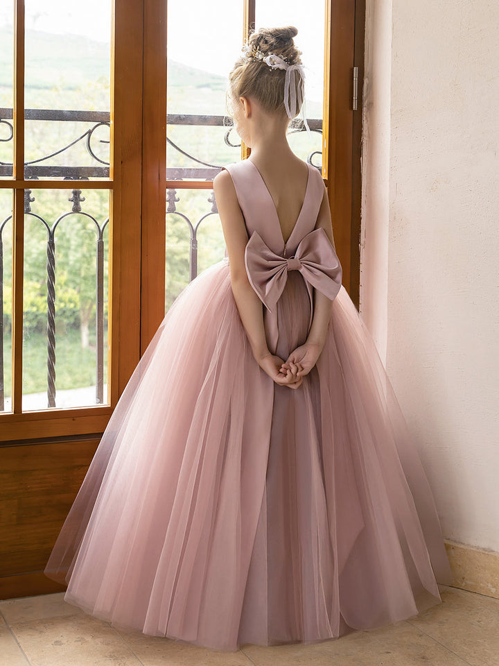 Tulle Ball Gown/Princess Flower Girl Dresses With Pearls &amp; Satin Bowknot
