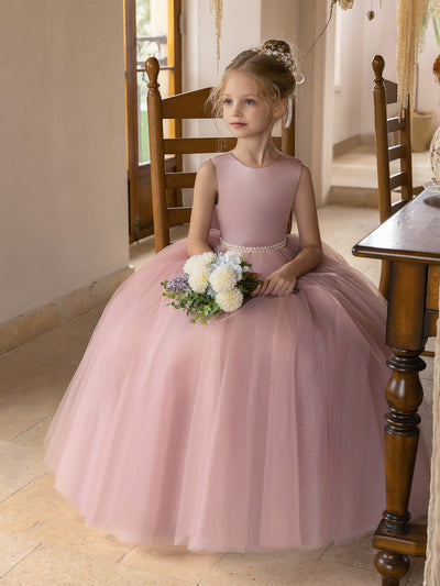 Tulle Ball Gown/Princess Flower Girl Dresses With Pearls & Satin Bowknot