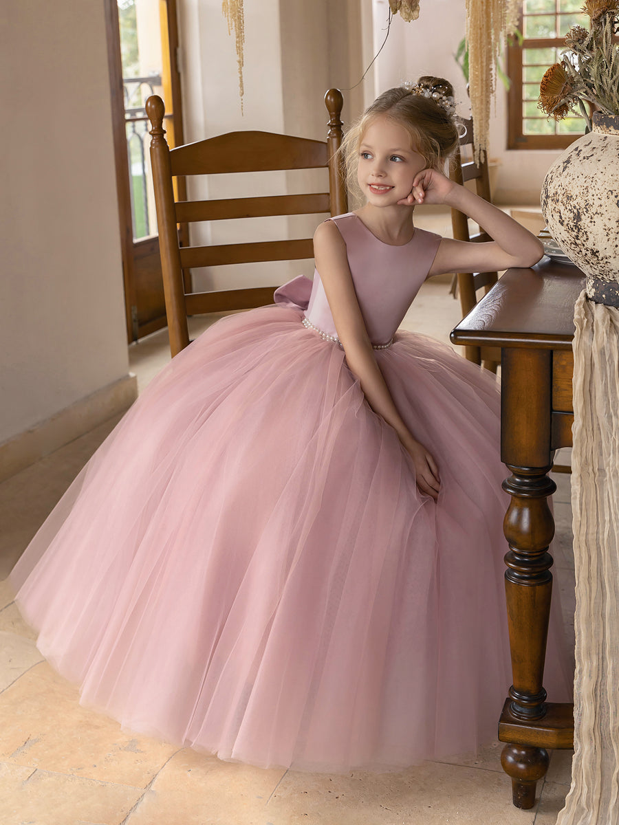 Tulle Ball Gown/Princess Flower Girl Dresses With Pearls &amp; Satin Bowknot