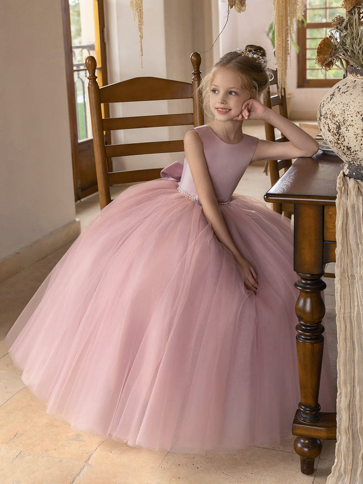 Tulle Ball Gown/Princess Flower Girl Dresses With Pearls &amp; Satin Bowknot