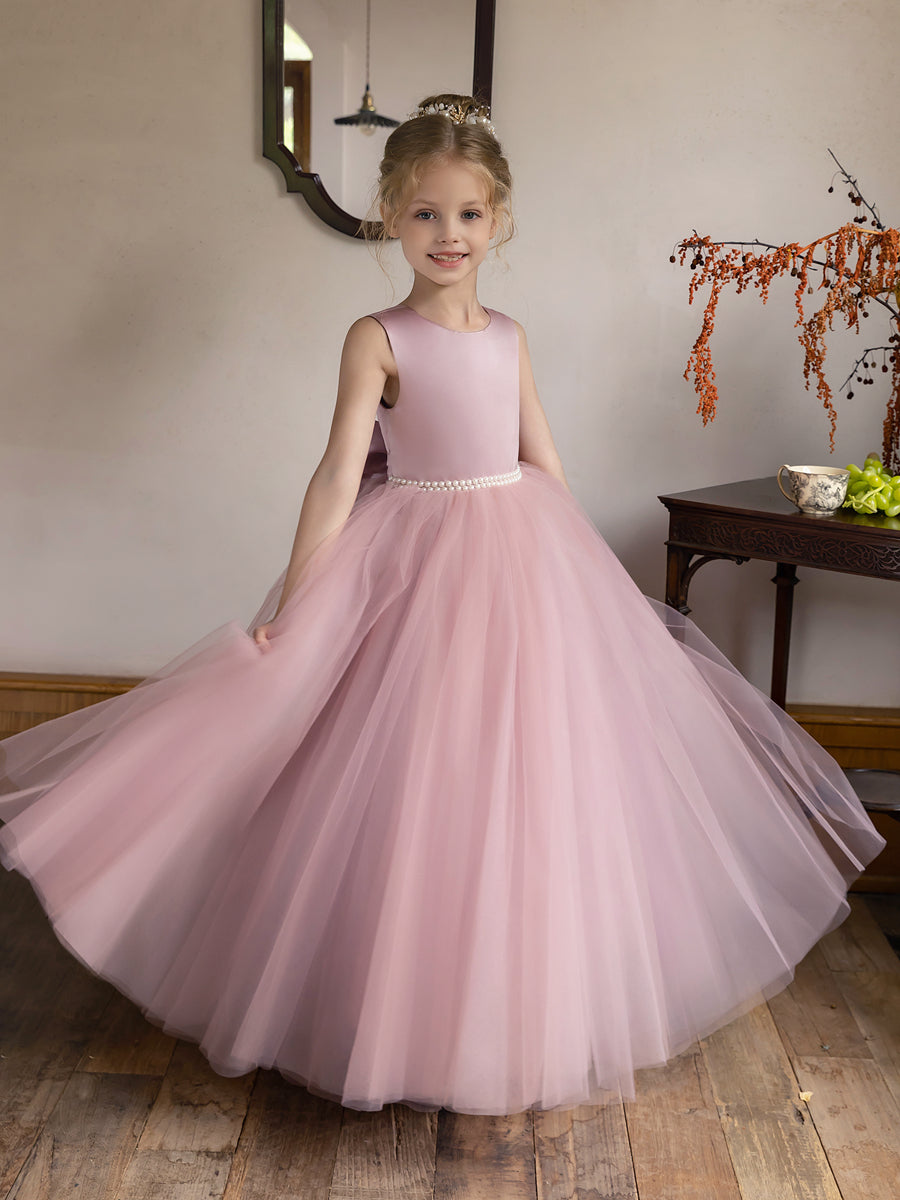 Tulle Ball Gown/Princess Flower Girl Dresses With Pearls &amp; Satin Bowknot
